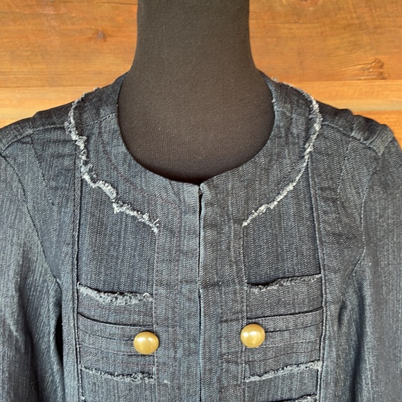 Baccini Military Style Frayed Edge Denim Jacket Me - Picture 6 of 10